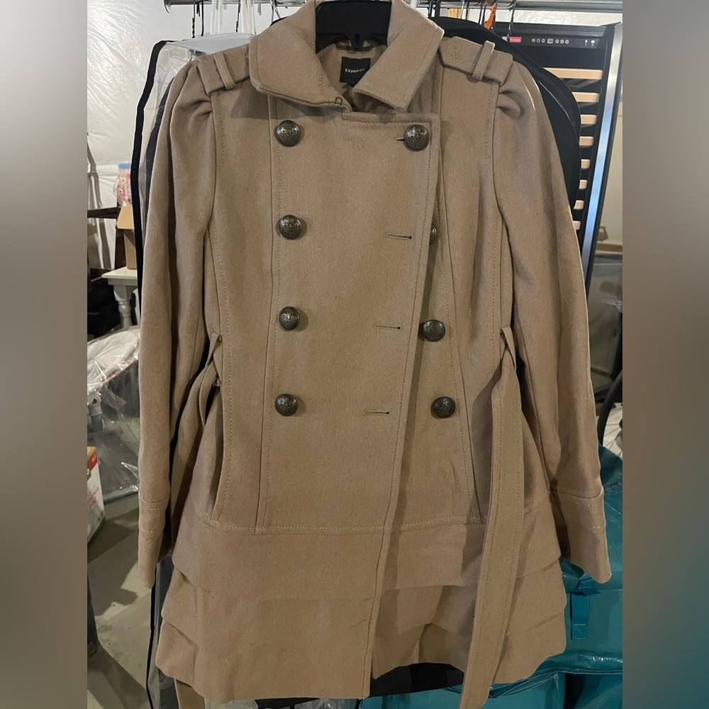 Express Tan Double-Breasted Trench Coat